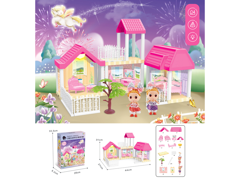 DIY Villa Toy With Doll With Dual Light 73PCS