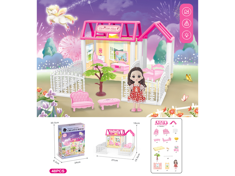 DIY Villa Toy With 6-Inch Doll With Light 48PCS