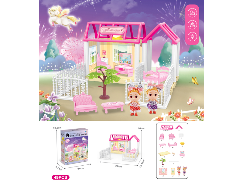 DIY Villa Toy With Doll With Light 49PCS