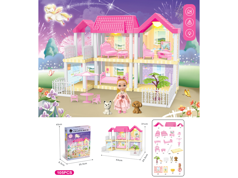 DIY Villa Toy With Doll With Dual Light 105PCS