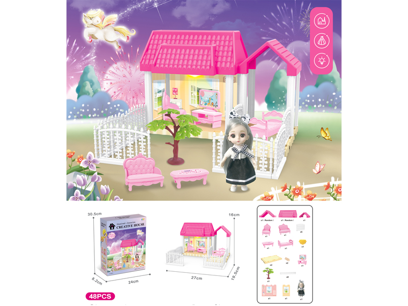 DIY Villa Toy With 6-Inch Doll With Light 48PCS