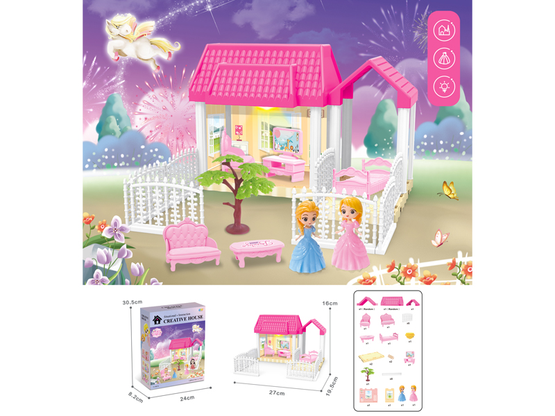 DIY Villa Toy With Doll With Light 48PCS