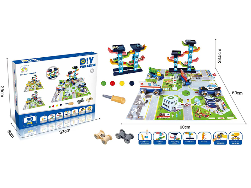 DIY Assembly Car Scene Play Mat Set + Glider Car Track Set