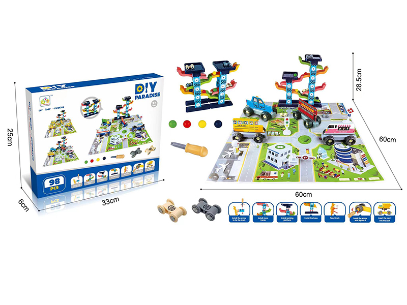 DIY Assembly Cars Scene Play Mat Set + Glider Car Track Set