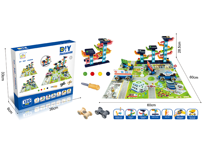 DIY Assembly Cars Scene Play Mat Set + Glider Car Track Set
