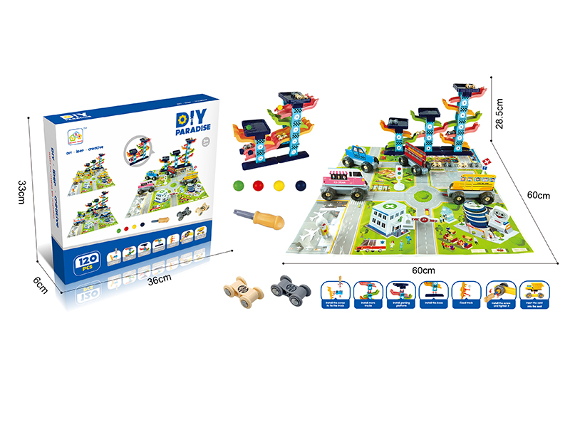 DIY Assembly Cars Scene Play Mat Set + Glider Car Track Set