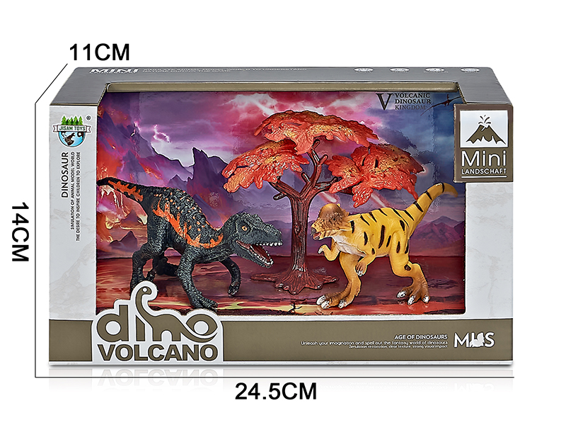 Volcano Dinosaur Model Scene Toys(Raptor,Pachycephalosaur)