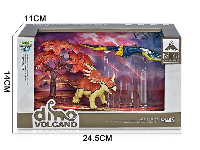 Volcano Dinosaur Model Scene Toys(Styracosaurus,Pteranodon)