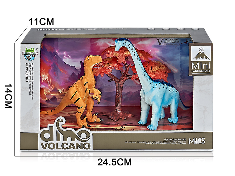 Volcano Dinosaur Model Scene Toys(Raptor,Brachiosaurus)