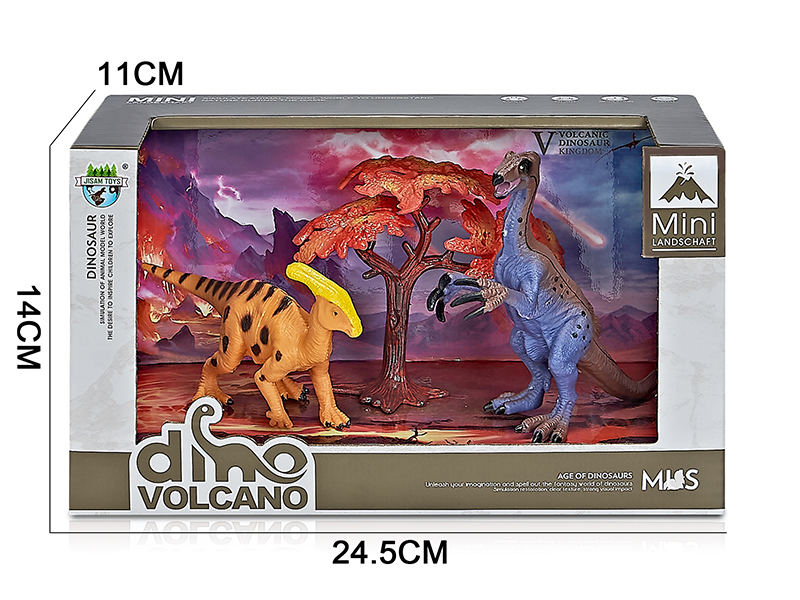 Volcano Dinosaur Model Scene Toys(Parasaurolophus, Therizinosaurus)
