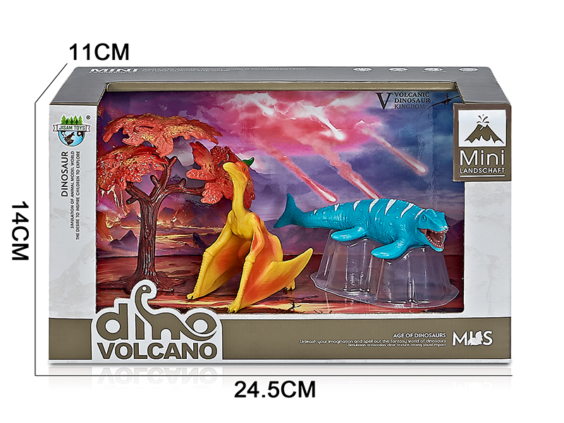 Volcano Dinosaur Model Scene Toys(Quetzalcoatlus, Mosasaur)