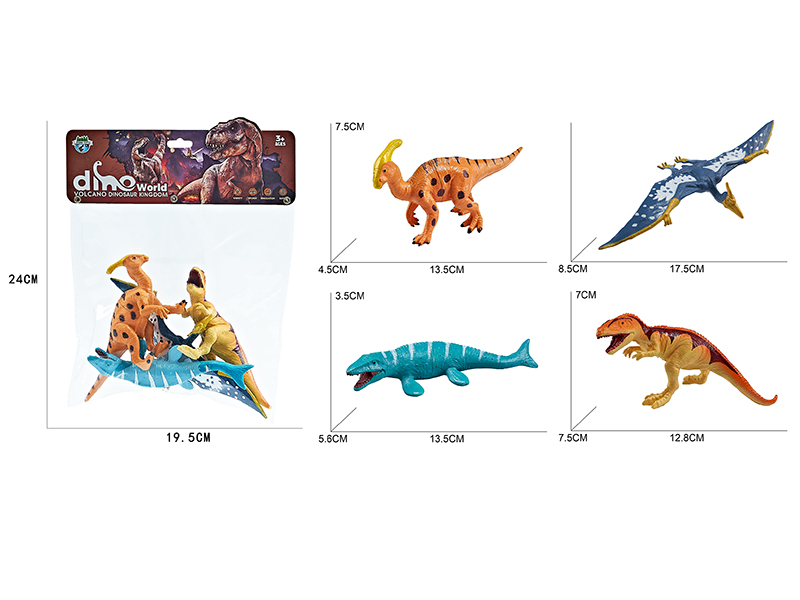 Volcanic Dinosaurs 4pcs(Pterosaur,Carcharodontosaurus,Parasaurolophus,Mosasaur)