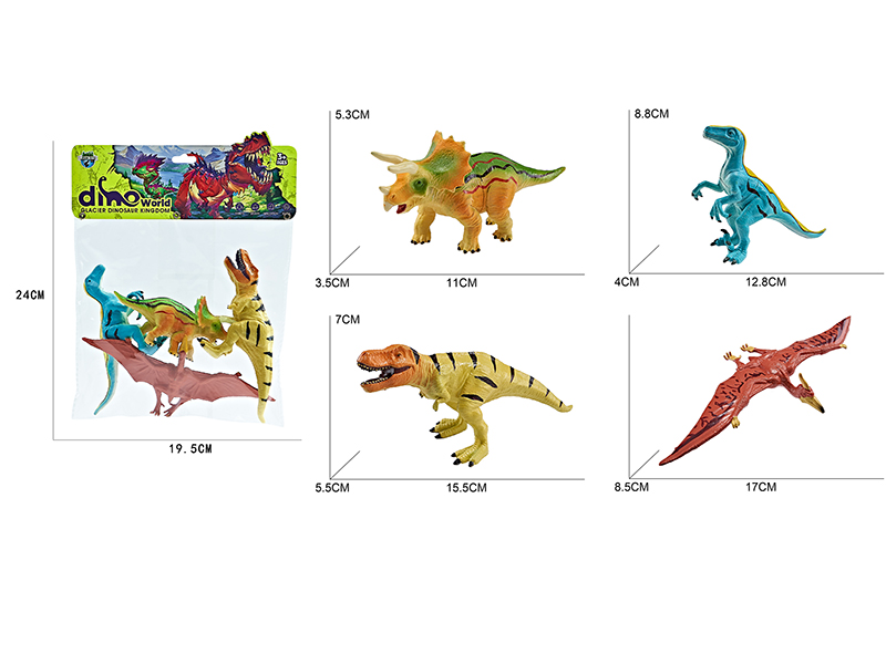 Cartoon Dinosaurs 4pcs(Velociraptor,Pterosaur,Triceratops,Tyrannosaurus Rex)