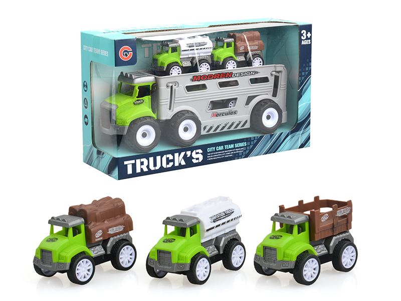 Friction Cartoon Transport Car + 3 Pull Back Cars