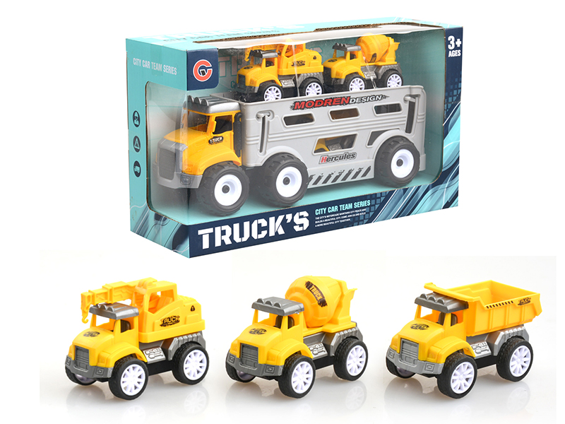 Friction Engineering Transport Car + 3 Pull Back Cars