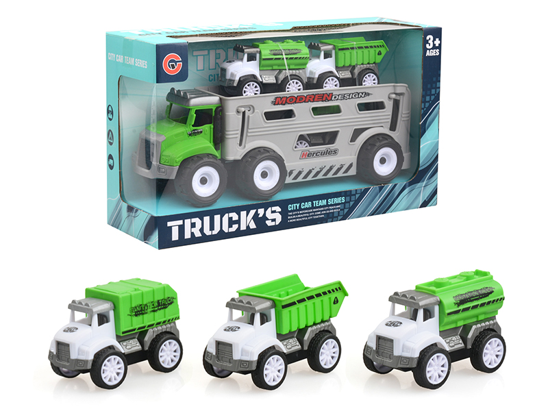 Friction Sanitation Transport Car + 3 Pull Back Cars
