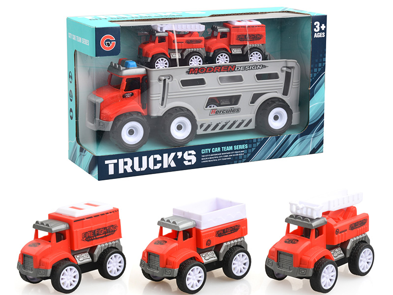 Friction Fire Control Transport Car + 3 Pull Back Cars