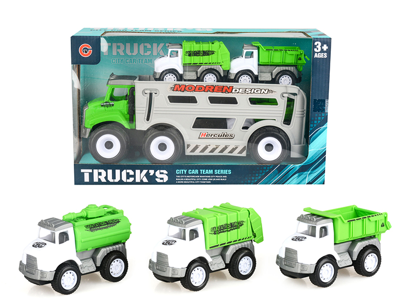 Friction Sanitation Transport Car + 3 Slide Cars