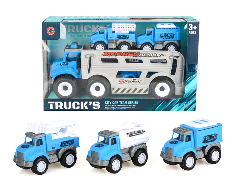 Friction Police Transport Car + 3 Friction Cars