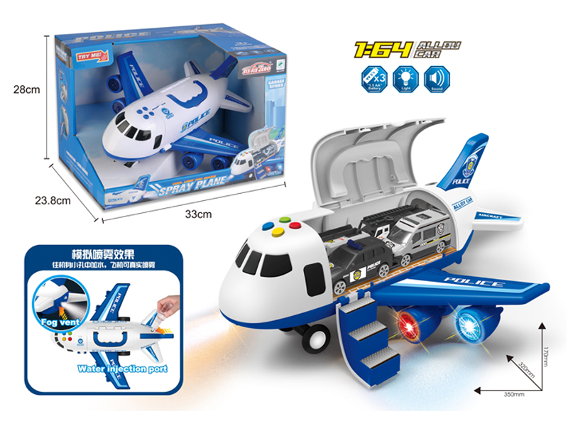 Friction Transformable Police Aircraft With Lights, Music And Spray