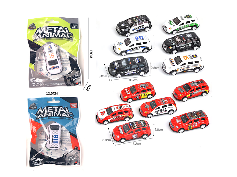 Pull Back Fire Police Alloy Car