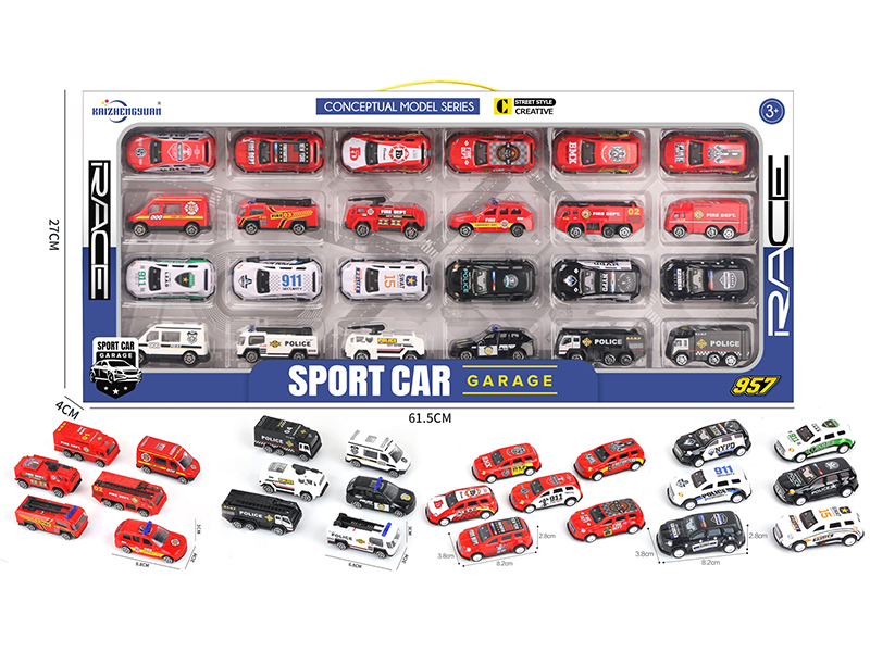 Pull Back Fire Police Alloy Car+Slide Fire Police Vehicle