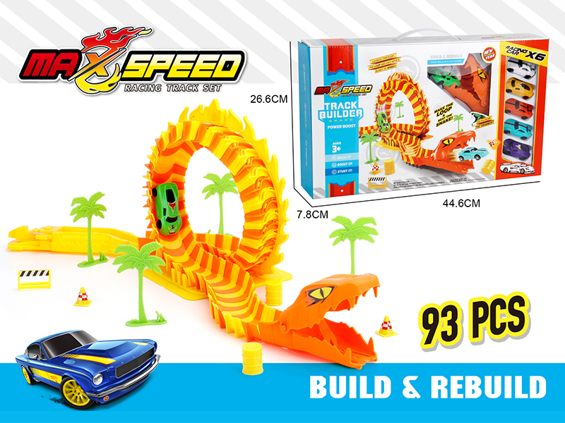 93PCS Ejection Assembly Snake Track+6PCS Racing Car