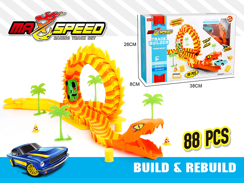 88PCS Ejection Assembly Snake Track+1PCS Racing Car