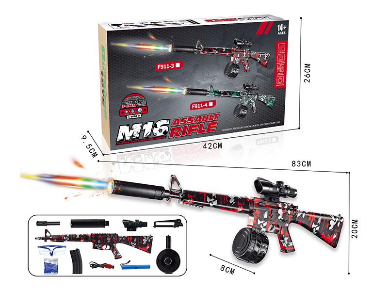 M16 Manual Automatic Dual Mode Electric Continuous Shot Water Bullet Gun + Silencer With Colorful Lights(USB)