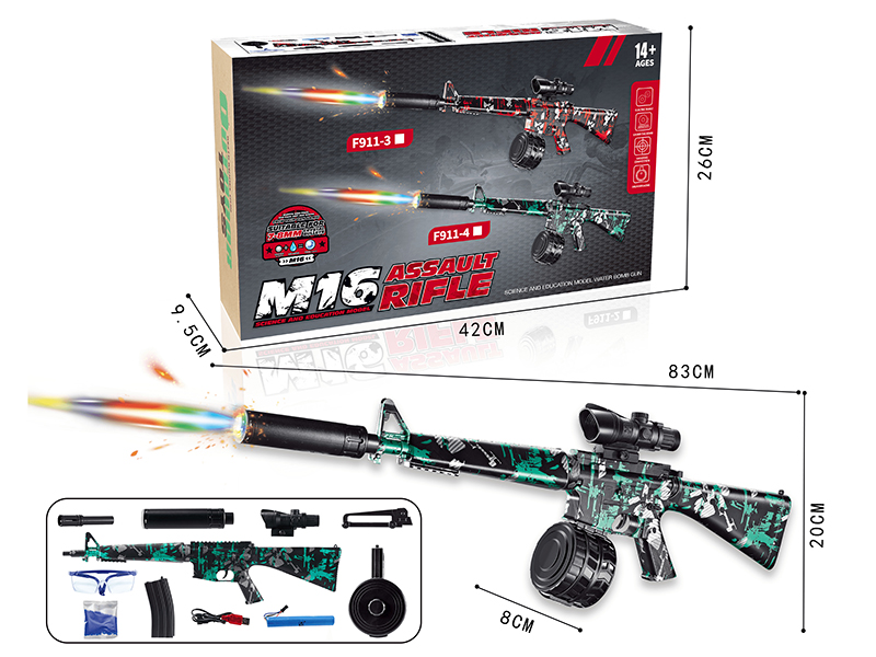 M16 Manual Automatic Dual Mode Electric Continuous Shot Water Bullet Gun + Silencer With Colorful Lights(USB)
