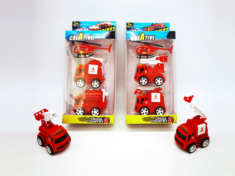 3PCS Friction Alloy Fire Engine+Aircraft