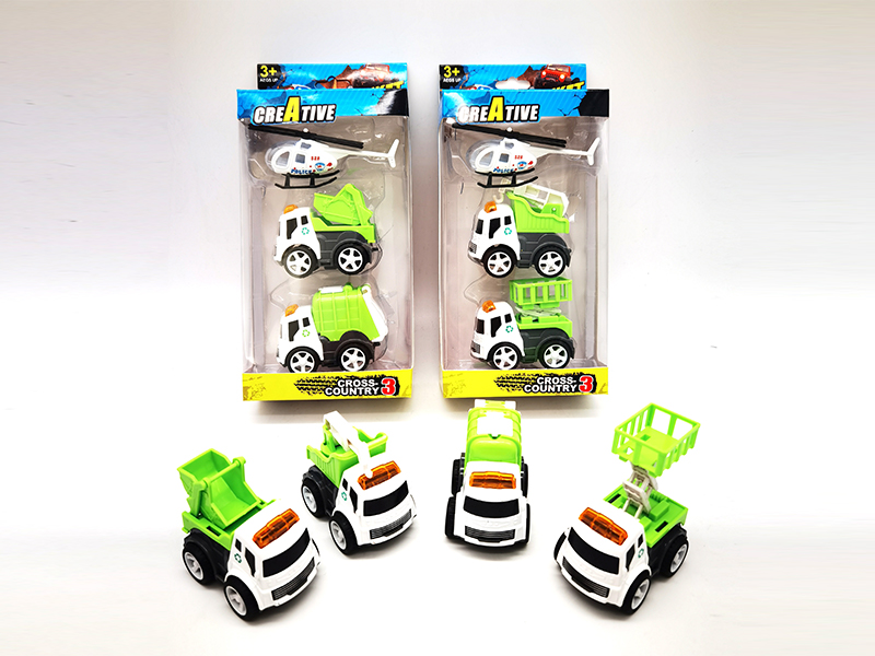 3PCS Friction Alloy Sanitation Truck+Aircraft
