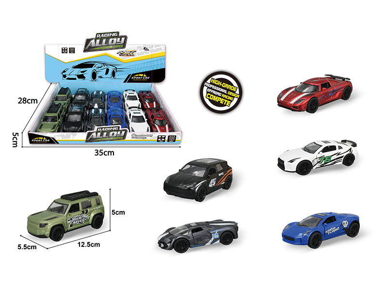 12PCS Pull Back Alloy Car With Light And Music