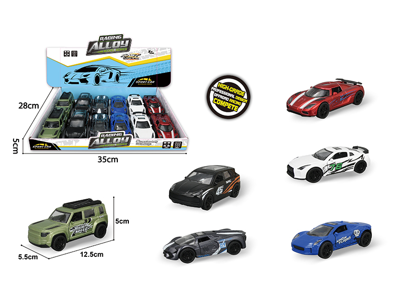 12PCS Pull Back Alloy Car With Light And Music