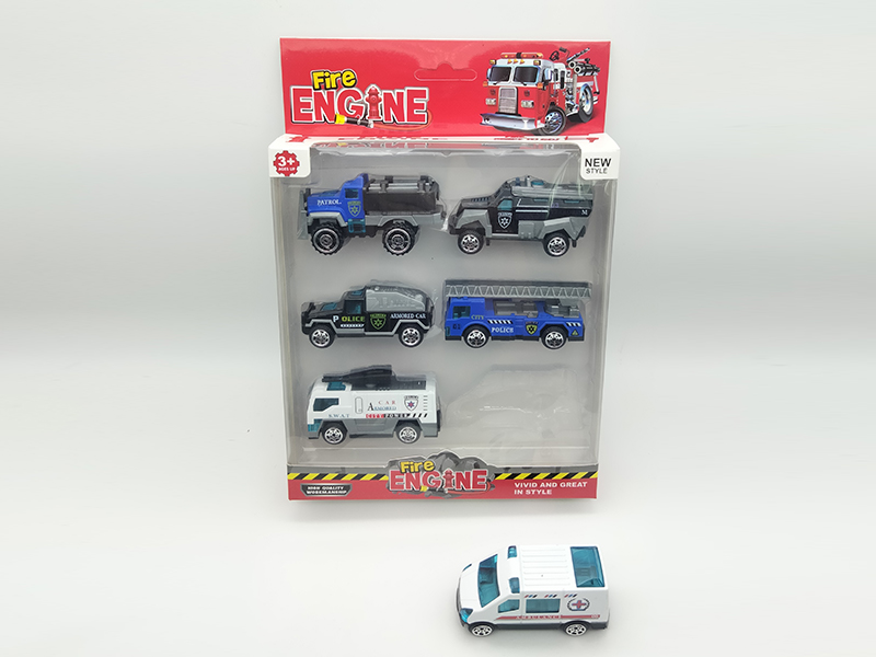 6PCS Slide Alloy Police Car