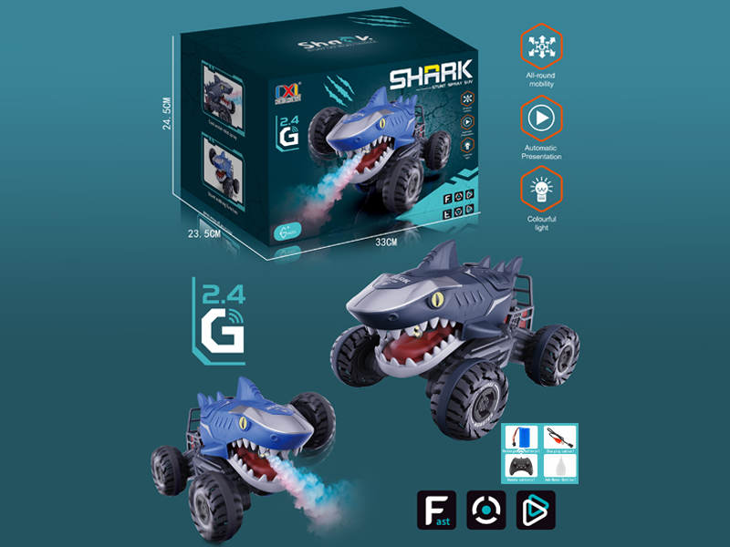 2.4G 10Ch R/C Stunt Shark Car With Spray Sound And Light