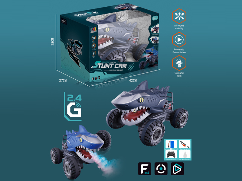 2.4G 10Ch R/C Stunt Shark Car With Spray Sound And Light