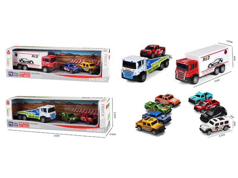 Simulated Friction Alloy Transport Truck + Small Cars