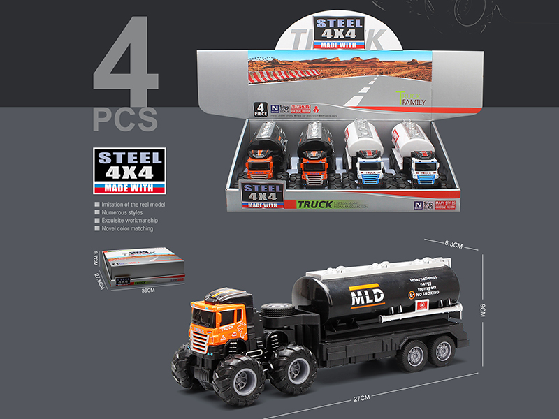 4WD Friction Alloy Oil Tank Truck 4pcs