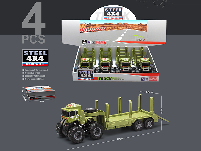 4WD Friction Alloy Flatbed Transport Truck 4pcs