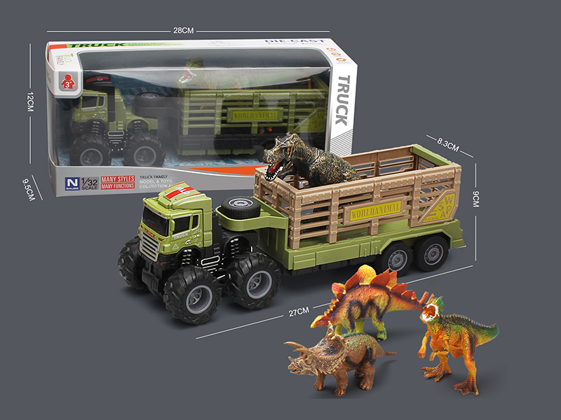 4WD Friction Alloy Transport Truck With Dinosaur