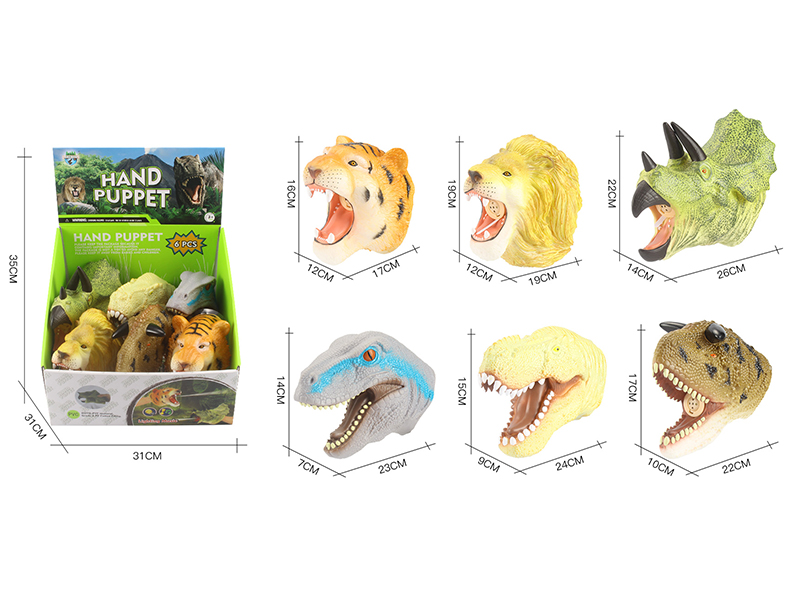 Vinyl Dinosaur/Animal Hand Puppet(With Light And IC)6PCS