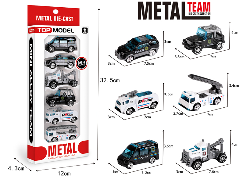 1:64 Alloy Slide Police Car