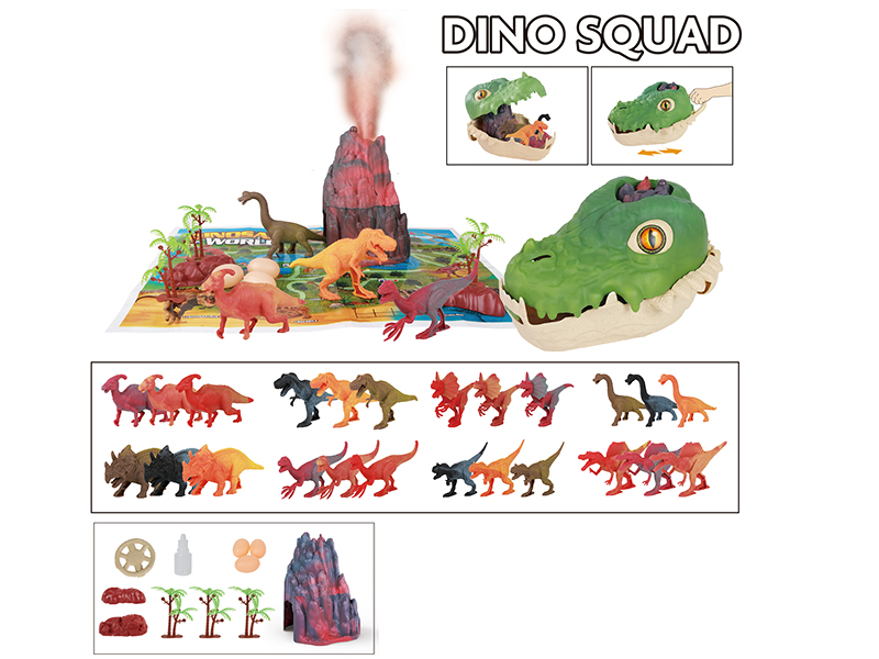 Dinosaur Head Storage Box Set(1 Dinosaur Head + 1 Volcano + 4 Dinosaurs + Accessories + 1 Map)