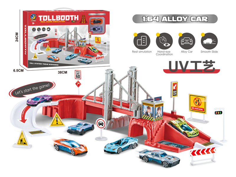 Toll Station Parking Lot+2PCS Alloy Car