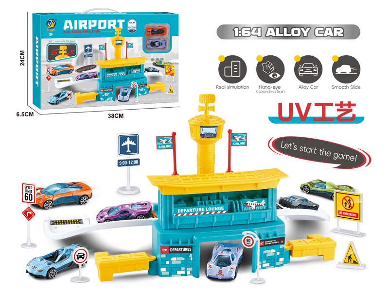 Aircraft Terminal Parking Lot+2PCS Alloy Car