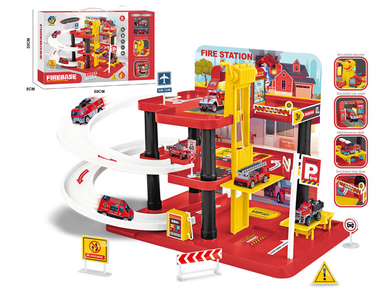 3 Layers Fire Protection Building+2PCS Alloy Car