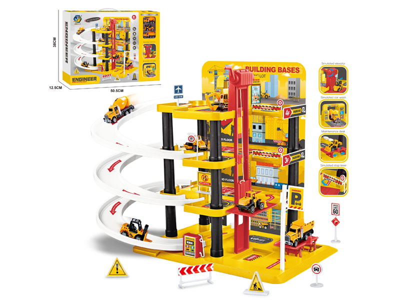 4 Layers Engineering Building+3PCS Alloy Car