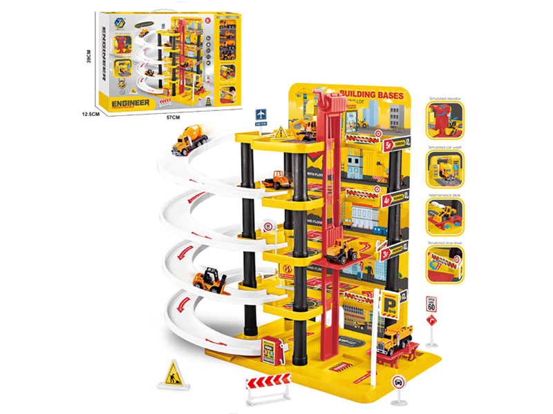 5 Layers Engineering Building+4PCS Alloy Car