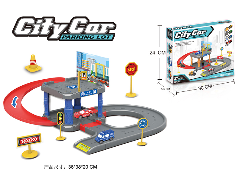 City Series Track Parking Lot(Police Car/Fire Track)27pcs